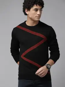 The Roadster Lifestyle Co. Men Black & Red Round Neck Knitted Pullover