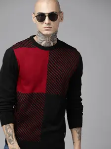 The Roadster Lifestyle Co. Men Black & Maroon Colourblocked Pullover