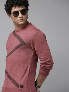 The Roadster Lifestyle Co. Men Dusty Pink Round Neck Knitted Pullover
