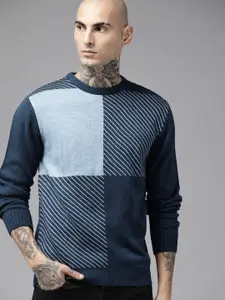 The Roadster Lifestyle Co. Men Blue Colourblocked Pullover