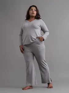 SPIRIT ANIMAL Plus Size Women Grey Full Sleeves Top