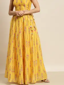 Shae by SASSAFRAS Women Yellow & Pink Ethnic Motifs Printed Flared Maxi Skirt