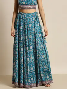 Shae by SASSAFRAS Women Blue & Grey Ethnic Motifs Printed Flared Maxi Skirt
