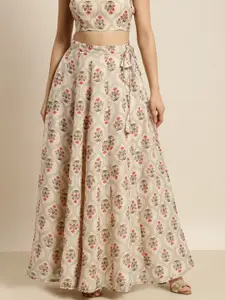 Shae by SASSAFRAS Women Beige & Pink Ethnic Print Maxi Flared Skirt