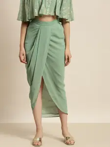Shae by SASSAFRAS Women Green Solid Pleated Dhoti Style Tulip Skirt