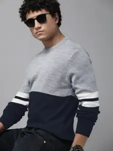 The Roadster Lifestyle Co. Men Navy Blue & Grey Colourblocked Pullover