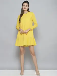 SASSAFRAS Yellow & White Crepe A-Line Dress