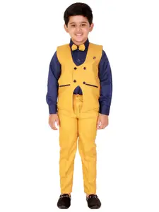 DKGF FASHION Boys Navy Blue & Yellow Self Design Shirt with Trousers