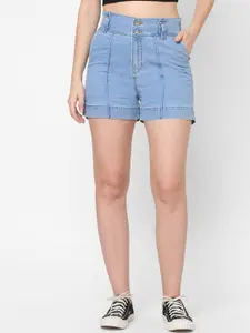 Kraus Jeans Women Blue Loose Fit High-Rise Denim Shorts