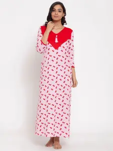 Claura Pink Printed Pure Cotton Maxi Nightdress