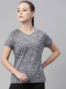 LAYA Women Grey Melange Sports T-shirt