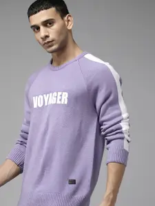 The Roadster Lifestyle Co. Men Lavender Typography Printed Acrylic Raglan Sleeves Pullover