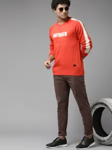 Roadster Men Red & White Acrylic Typography Printed Pullover