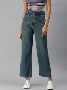 SHOWOFF Women Blue Wide Leg High-Rise Light Fade Jeans