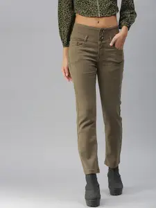 SHOWOFF Women Khaki High-Rise Stretchable Jeans
