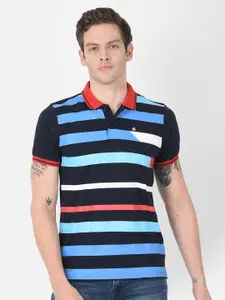 berry blues Men Striped Polo Collar Cotton T-shirt