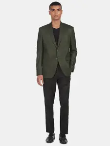 AD By Arvind Men Olive Green Solid Single-Breasted Blazers