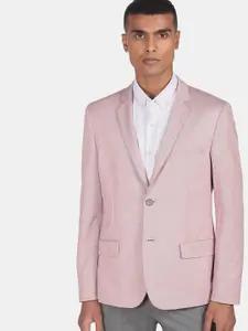 AD By Arvind Men Pink Self Design Slim-Fit Blazers