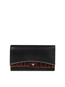CALFNERO Women Black & Red Textured Leather Two Fold Wallet