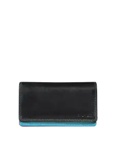 CALFNERO Women Black & Red Colourblocked Leather Two Fold Wallet