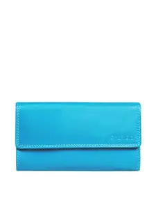 CALFNERO Women Turquoise Blue Leather Three Fold Wallet