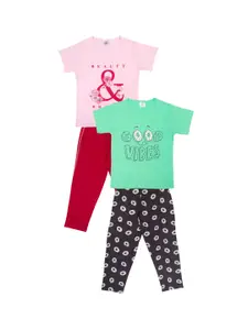 Todd N Teen Girls Green & Pink Printed Night suit
