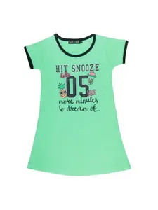 Todd N Teen Girls Green Printed Pure Cotton T-Shirt Nightdress