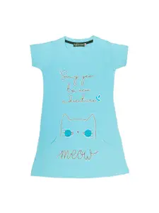 Todd N Teen Girls Blue Printed Pure Cotton T-Shirt Nightdress