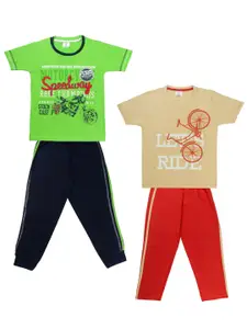 Todd N Teen Boys Green & Brown Printed T-shirt with Trousers