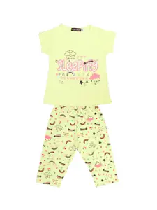 Todd N Teen Girls Yellow & Pink Pure Cotton Printed Night suit