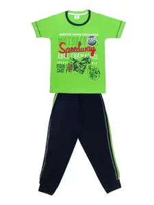Todd N Teen Boys Green Printed T-shirt with Trousers