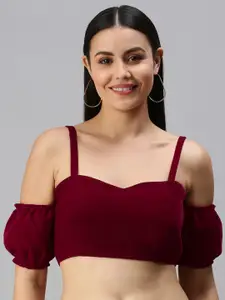 flaher Women Maroon Solid Velvet Readymade Padded Blouse