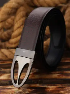 ZEVORA Men Brown & Black Textured Reversible Formal Belt