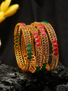 Shining Diva Gold-Plated Pink & Green Stone Studded Bangle
