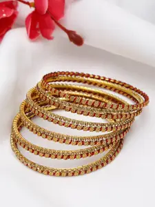 Shining Diva Women Set Of 11 Gold Plated Red Crystal Studded Bangle