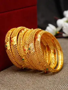 Shining Diva Set Of 6 Gold-Plated Pink & Green Stone-Studded Bangles