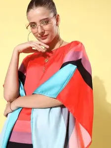 StyleStone Women Charming Colourblocked Satin Finish Vacay Attire Kaftan Dress