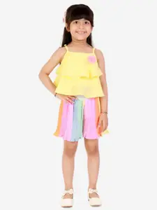 LIL DRAMA Girls Yellow & Multicoloured Top with Skirt