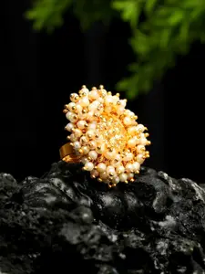 YouBella Gold-Plated & Yellow Pearl Beaded Finger Rings