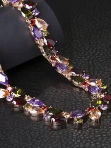 YouBella Rose Gold-Plated Purple & Maroon Crystals Necklace