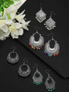 YouBella Silver-Toned Contemporary Drop Earrings