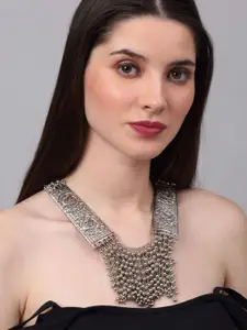 Celena Cole Silver-Toned Layered Oxidised Necklace