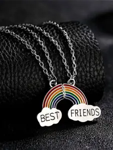 Celena Cole Set of 2 Silver-Toned & Multicoloured Silver-Plated Best Friends Necklace