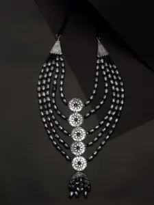 Celena Cole Oxidised Silver-Toned & Black Necklace