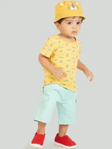 Zalio Boys Yellow & Blue Printed Cotton T-shirt with Shorts