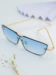Bellofox Women Blue Lens & Gold-Toned Rectangle Sunglasses BS1855