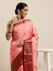 Saree Swarg Pink Ethnic Motifs Silk Blend Banarasi Sarees
