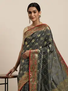 Saree Swarg Black & Golden Ethnic Motifs Silk Blend Banarasi Sarees