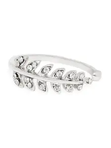 Mahi Silver-Toned Rhodium-Plated White Stone Studded Adjustable Finger Ring