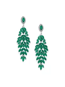 Mahi Women Green Leaf Shaped Drop Earrings